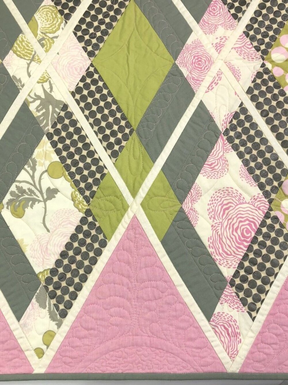 Custom Published Quilt Argyle Handmade Diane Nagle COA Pink Gray Green Bedspread
